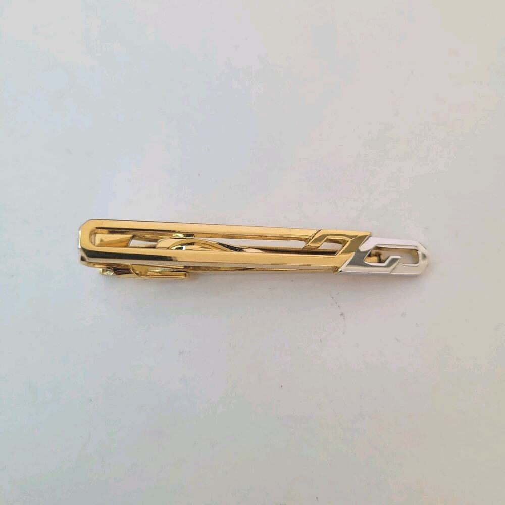 Givenchy Gold Silver Tone Tie Bar Clip 2 Inch Logo Vintage Minimalistic Clasp